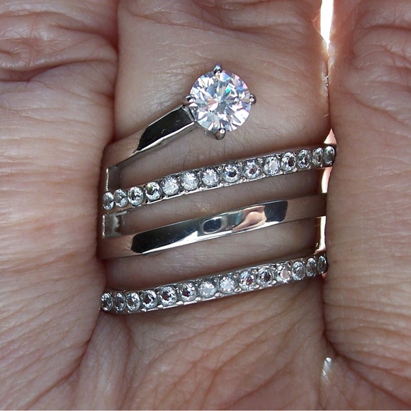 STAINLESS STEEL Unique Cubic Zirconia Swirl Statement Ring - Picture 11 of 14